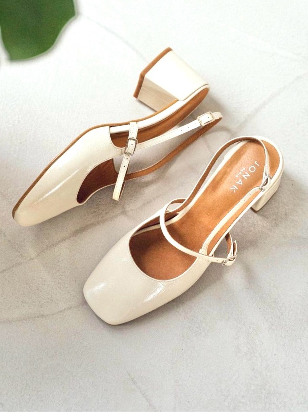 NEW Jonak Paris Patent Leather Ivory Mary Jane Sling Back Block Heels 41 EU 9.5